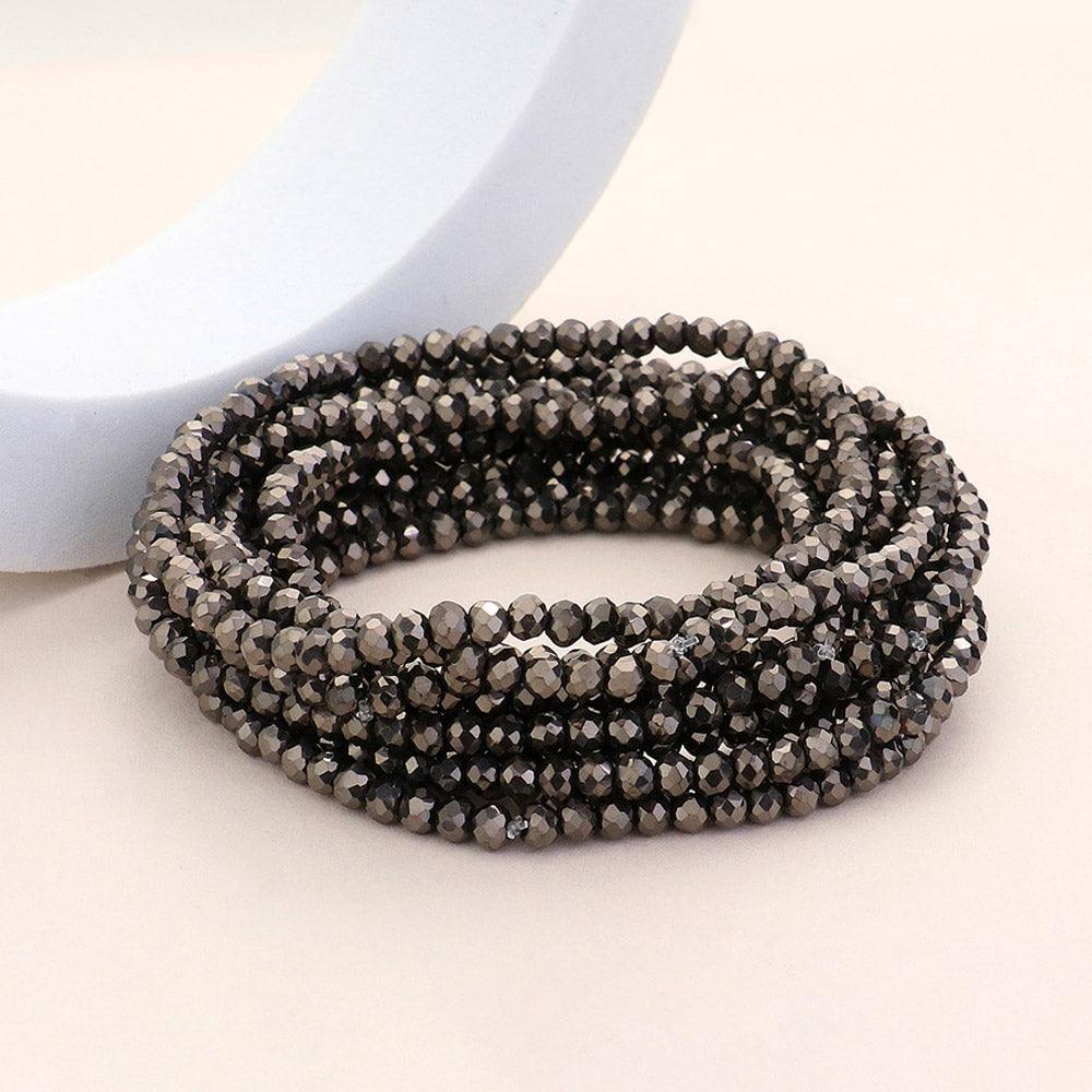 Black 10PCS  Faceted Beaded Multi Layered Stretch Bracelets