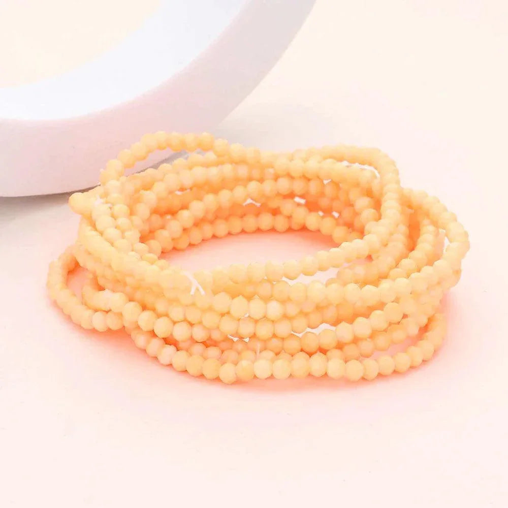 Ivory 10PCS - Faceted Beaded Multi Layered Stretch Bracelets - Jewelry Store by Erik Rayo