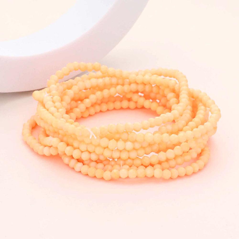 Ivory 10PCS - Faceted Beaded Multi Layered Stretch Bracelets