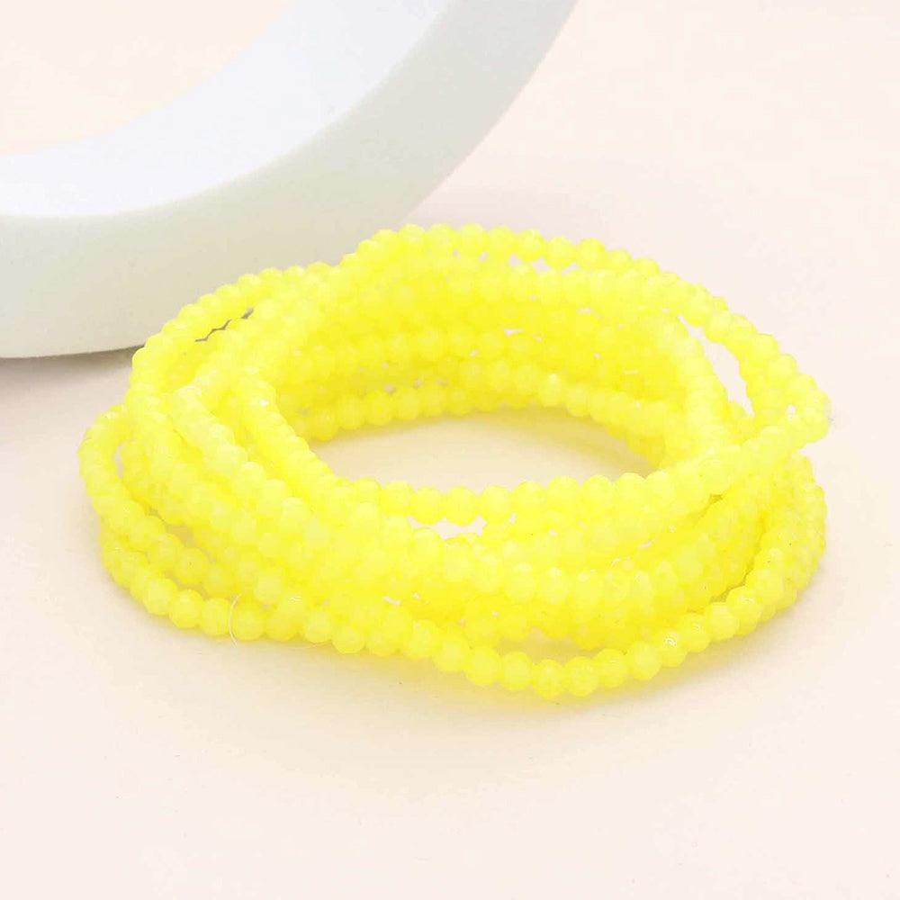 Yellow 10PCS - Faceted Beaded Multi Layered Stretch Bracelets