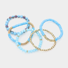 Load image into Gallery viewer, Blue 5PCS - Faceted Beads Heishi Beaded Multi Layered Bracelets
