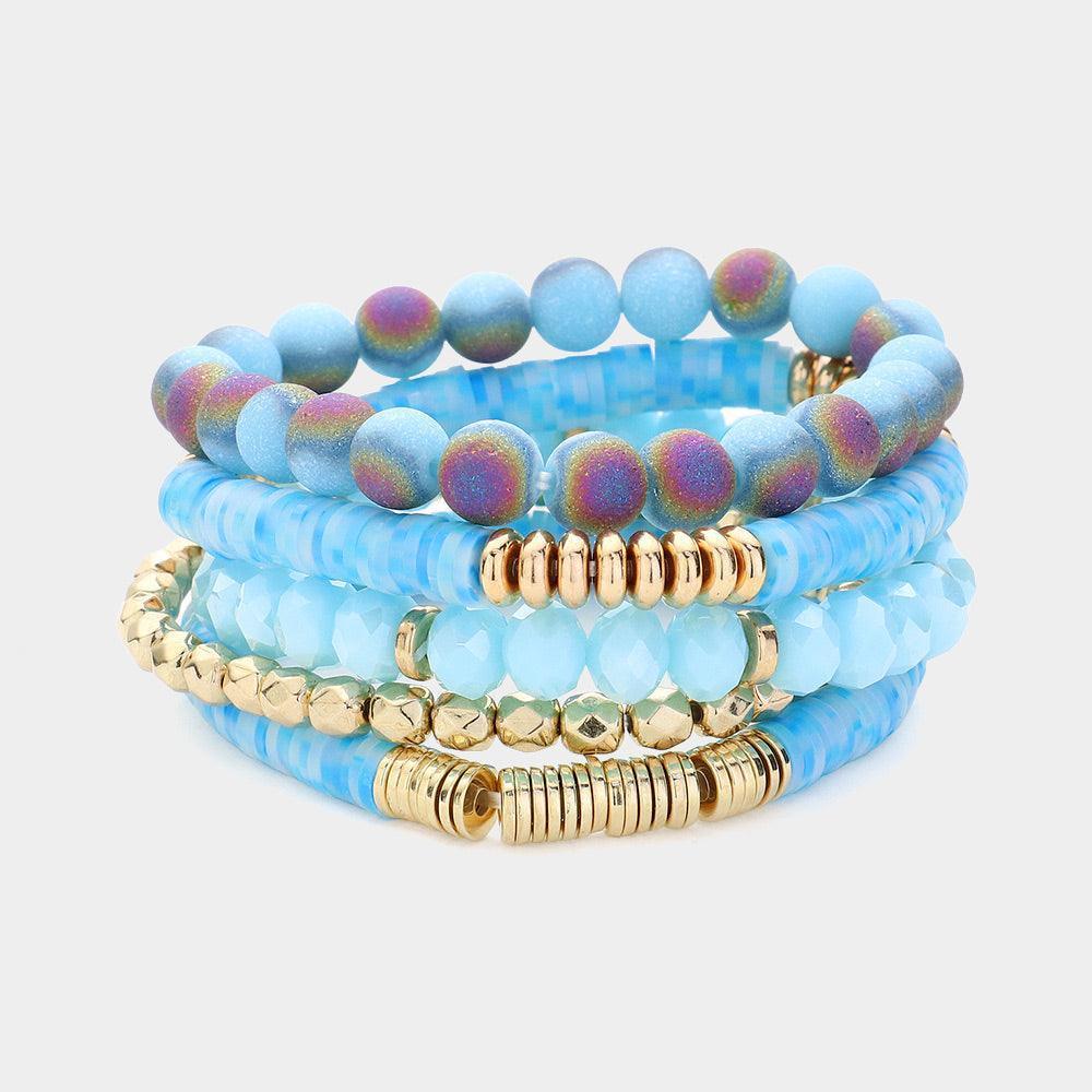 Blue 5PCS - Faceted Beads Heishi Beaded Multi Layered Bracelets - Jewelry Store by Erik Rayo