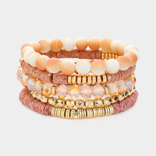 Load image into Gallery viewer, Pink 5PCS - Faceted Beads Heishi Beaded Multi Layered Bracelets
