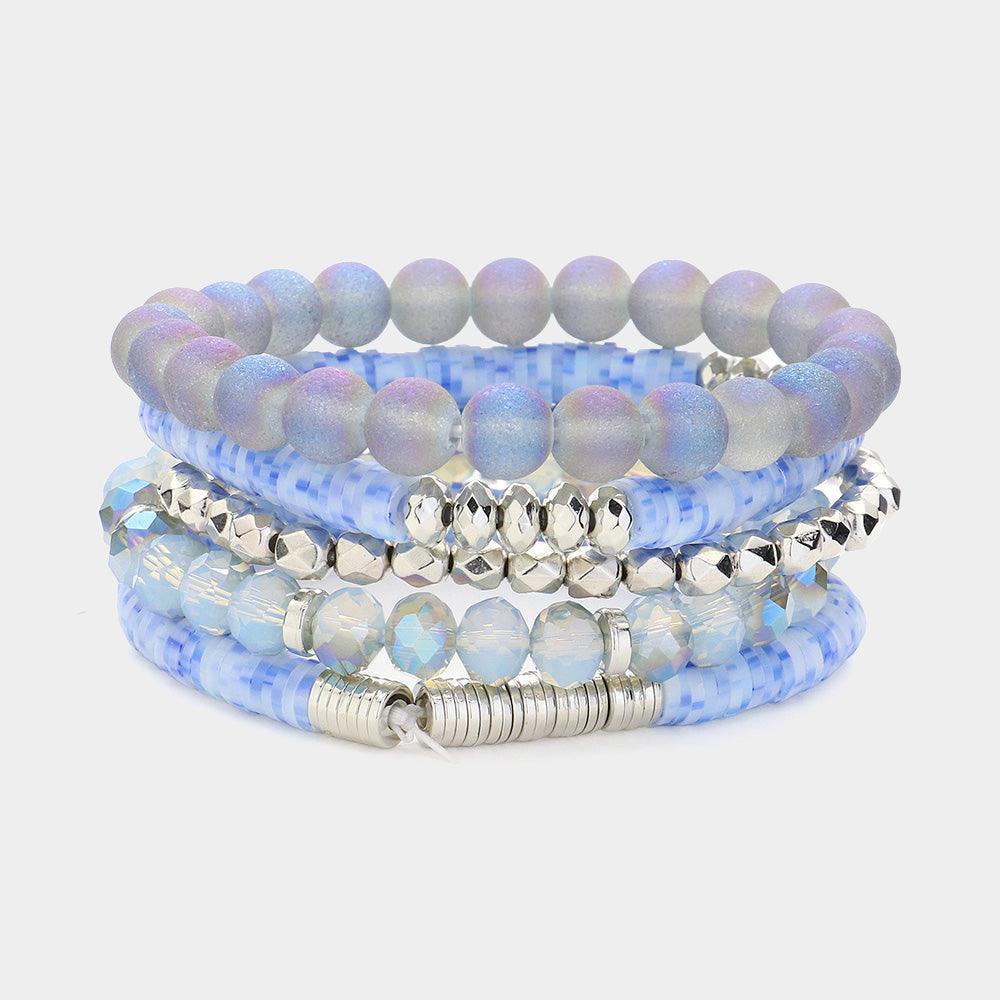 Silver 5PCS Faceted Beads Heishi Beaded Multi Layered Bracelets - Jewelry Store by Erik Rayo