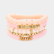 Load image into Gallery viewer, Pink 5PCS - Faceted Beads Heishi Beaded Multi Layered Bracelets
