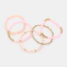 Load image into Gallery viewer, Pink 5PCS - Faceted Beads Heishi Beaded Multi Layered Bracelets
