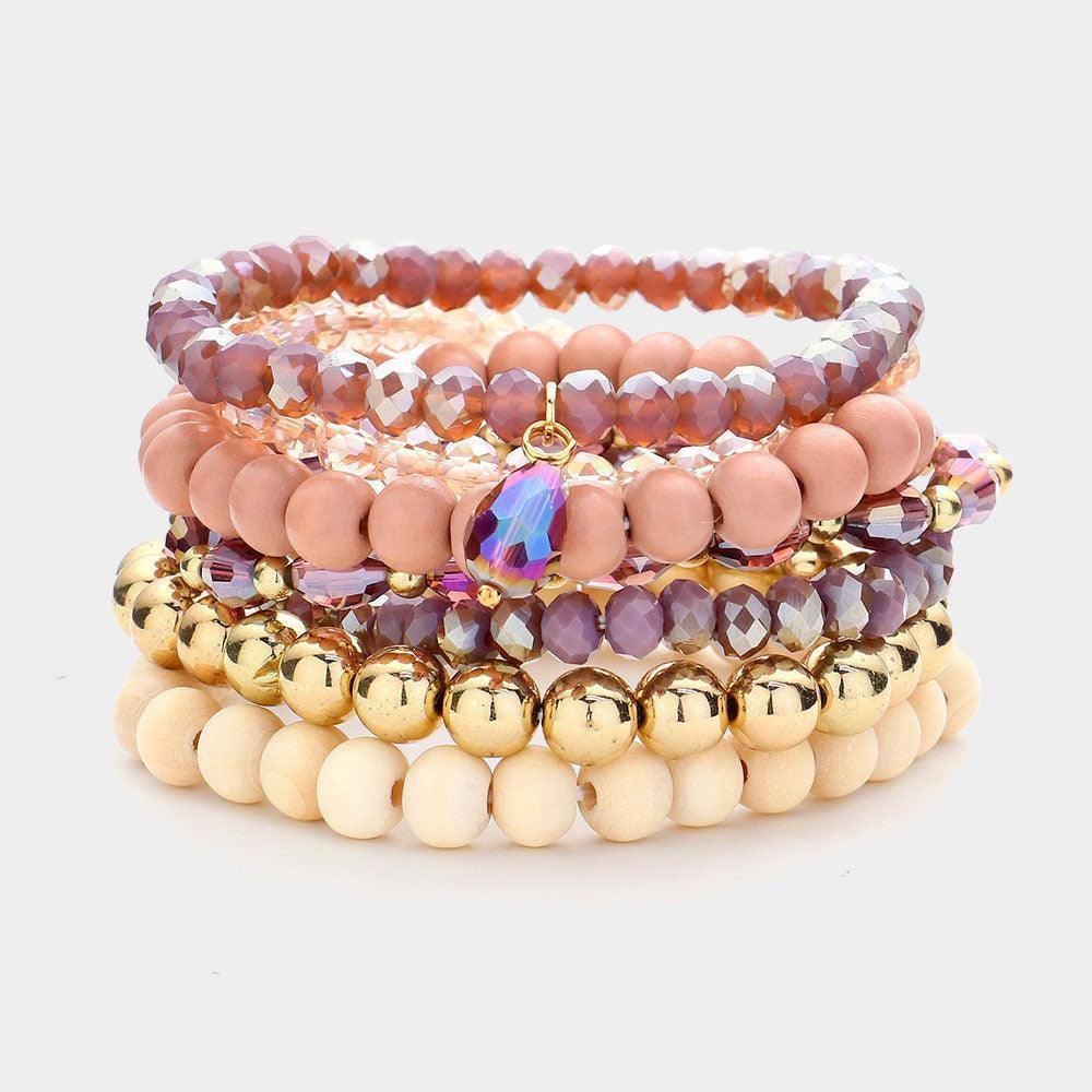 7PCS - Faceted Beads Wood Beaded Multi Layered Bracelets - Jewelry Store by Erik Rayo