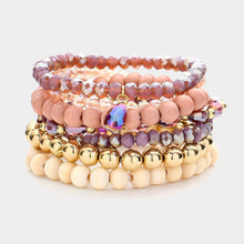 Load image into Gallery viewer, 7PCS - Faceted Beads Wood Beaded Multi Layered Bracelets
