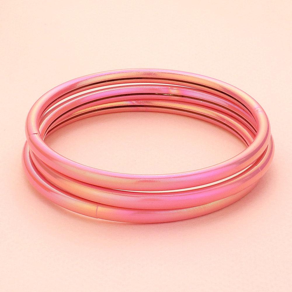 Pink 3PCS - Metallic Multi Layered Bangle Bracelets