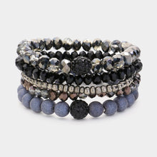 Load image into Gallery viewer, Black 5PCS  Shamballa Ball Pointed Faceted Beaded Stretch Multi Layered Bracelets
