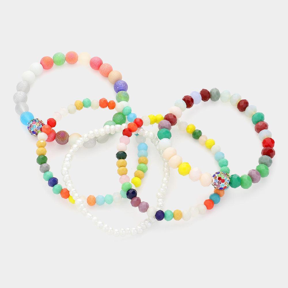 5PCS - Shamballa Ball Pointed Faceted Beaded Stretch Multi Layered Bracelets - Jewelry Store by Erik Rayo