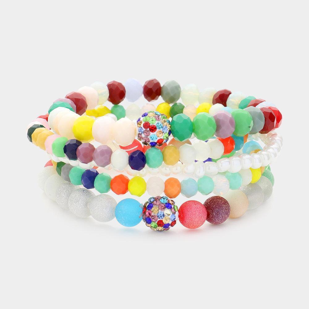 5PCS - Shamballa Ball Pointed Faceted Beaded Stretch Multi Layered Bracelets - Jewelry Store by Erik Rayo