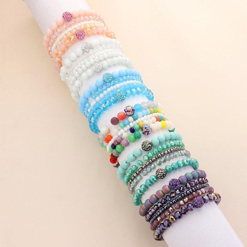 5PCS - Shamballa Ball Pointed Faceted Beaded Stretch Multi Layered Bracelets - Jewelry Store by Erik Rayo