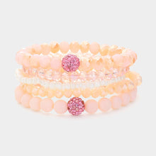 Load image into Gallery viewer, Pink 5PCS - Shamballa Ball Pointed Faceted Beaded Stretch Multi Layered Bracelets
