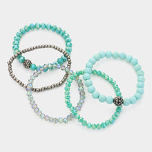 Load image into Gallery viewer, Turquoise 5PCS - Shamballa Ball Pointed Faceted Beaded Stretch Multi Layered Bracelets
