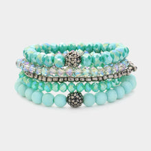 Load image into Gallery viewer, Turquoise 5PCS - Shamballa Ball Pointed Faceted Beaded Stretch Multi Layered Bracelets
