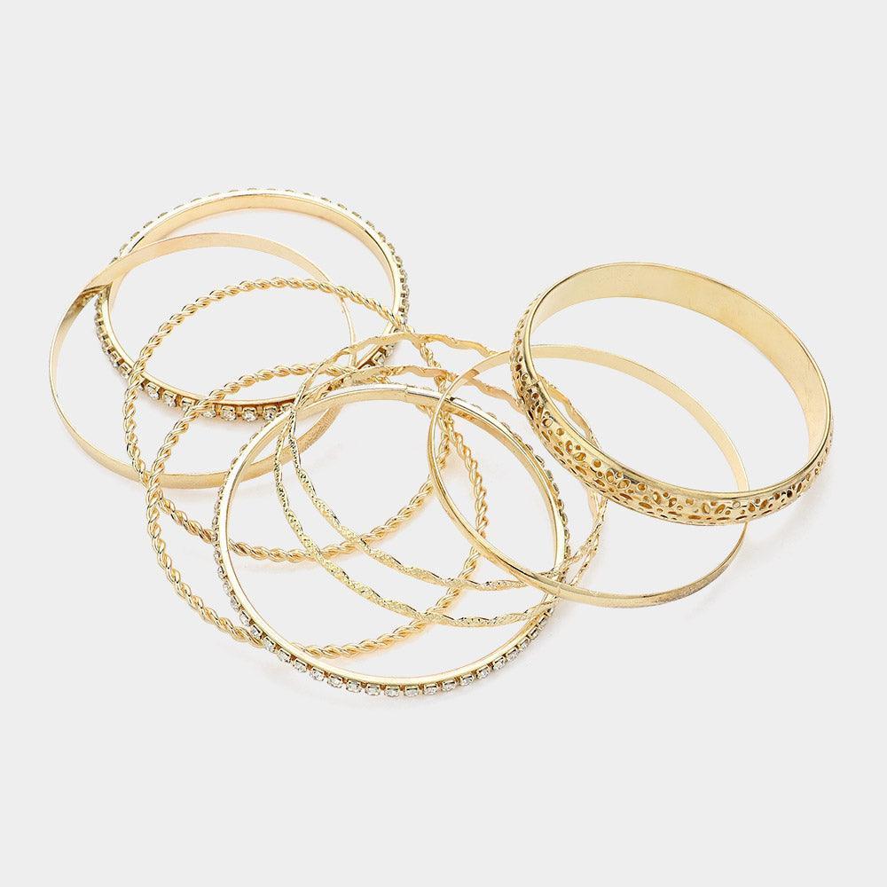 Clear 9PCS - Mixed Rhinestone Metal Bangle Bracelets - Jewelry Store by Erik Rayo