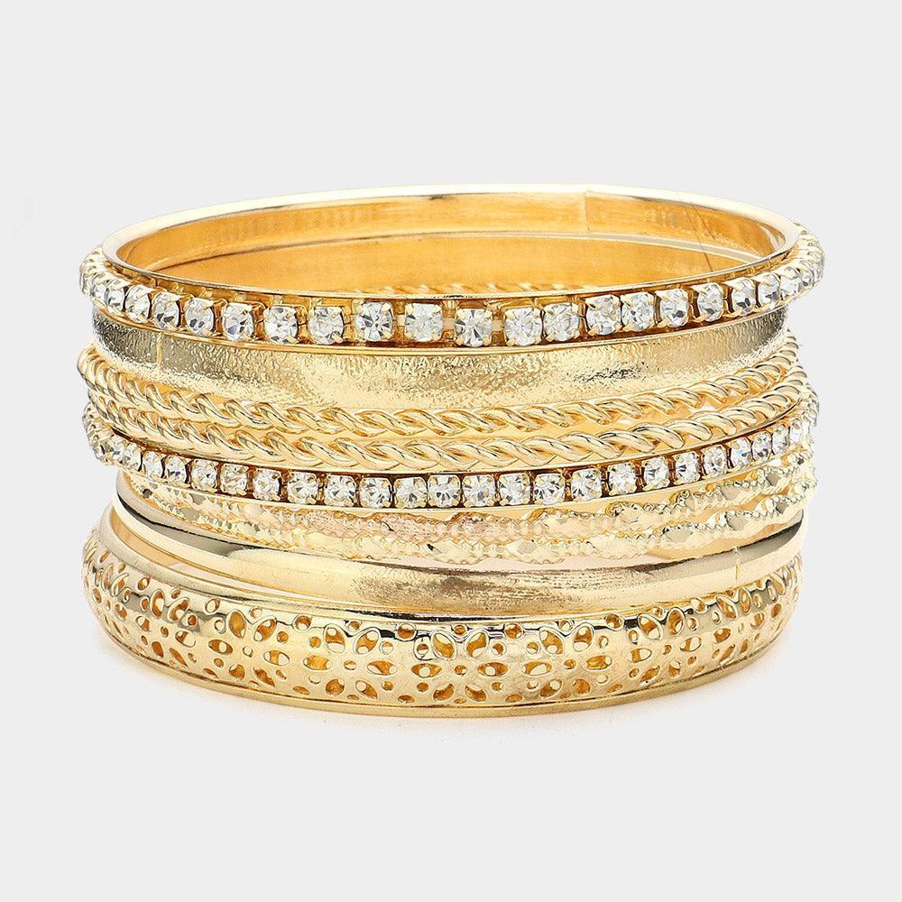 Clear 9PCS - Mixed Rhinestone Metal Bangle Bracelets - Jewelry Store by Erik Rayo