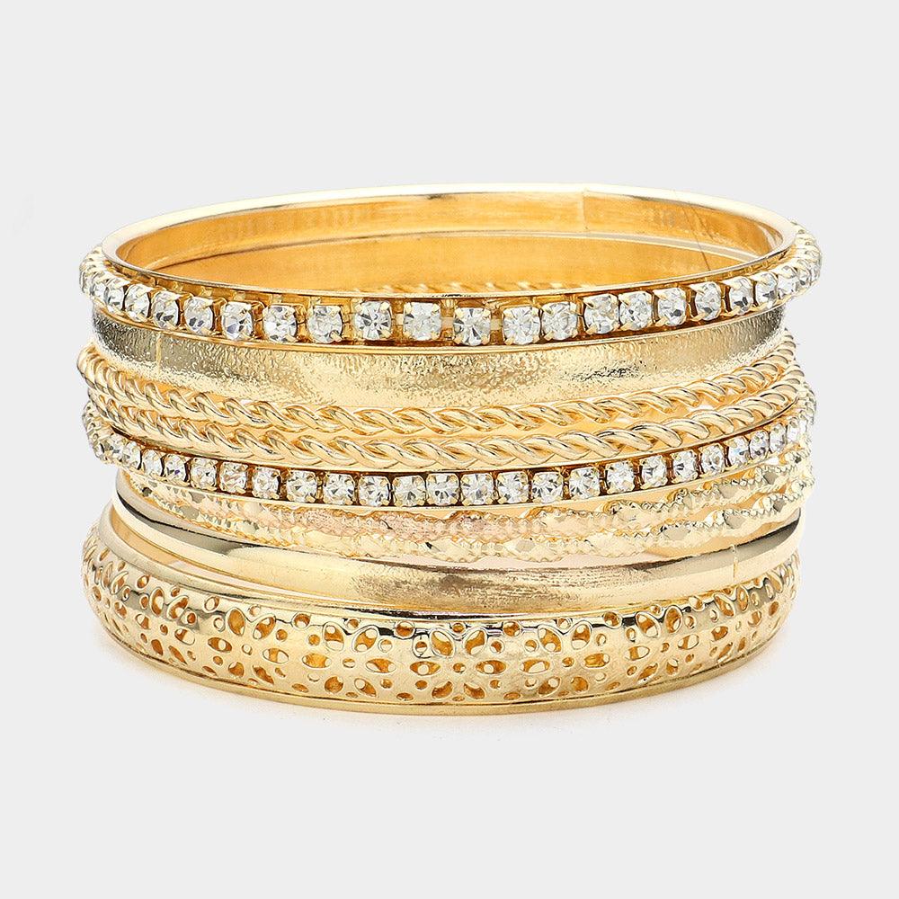 Clear 9PCS - Mixed Rhinestone Metal Bangle Bracelets