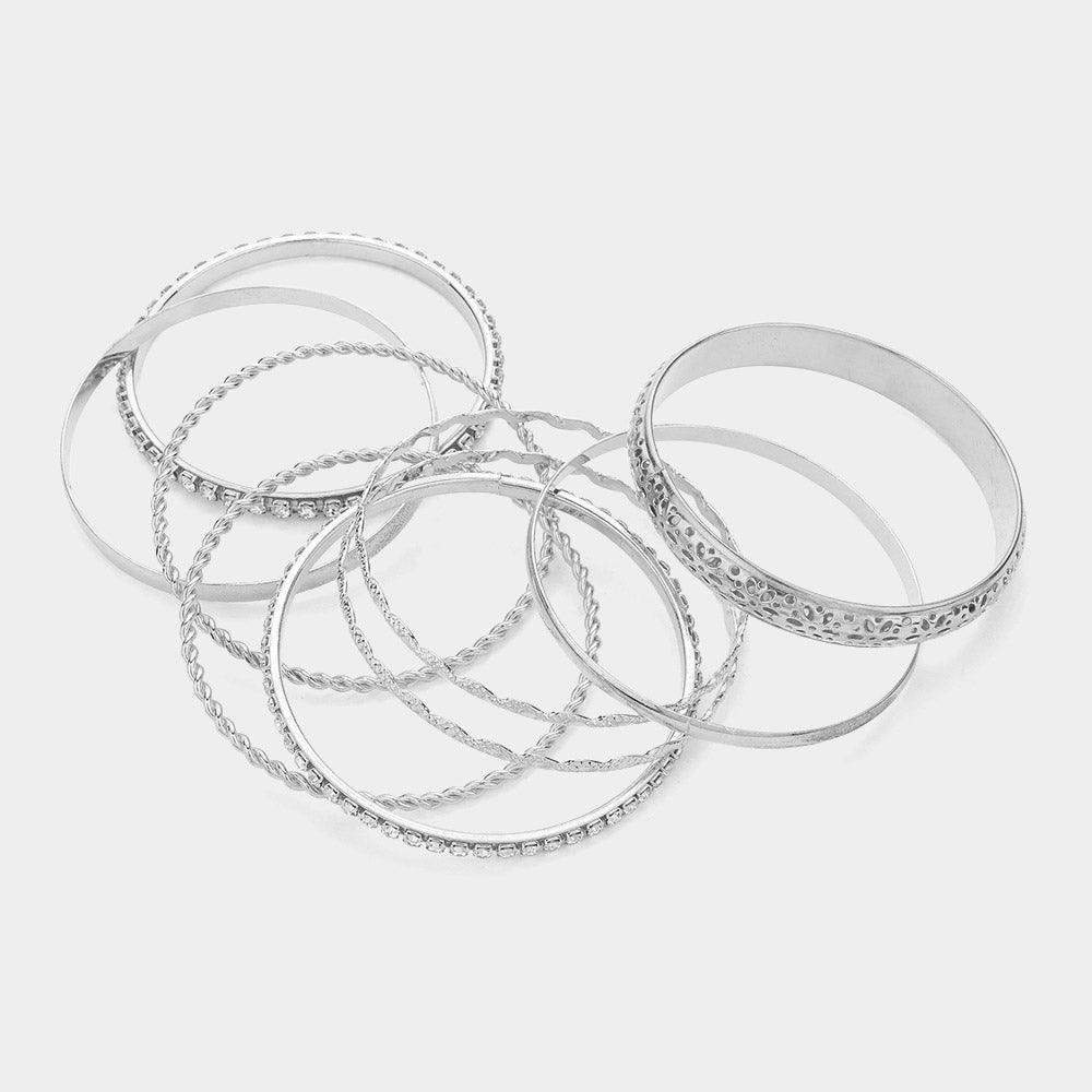 Clear 9PCS - Mixed Rhinestone Metal Bangle Bracelets - Jewelry Store by Erik Rayo