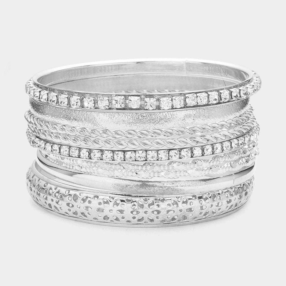Clear 9PCS - Mixed Rhinestone Metal Bangle Bracelets - Jewelry Store by Erik Rayo