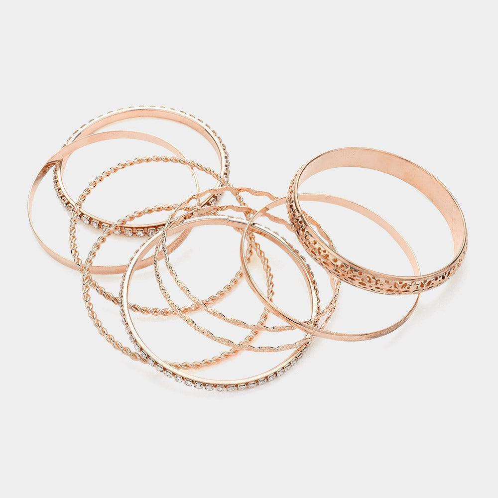 Clear 9PCS - Mixed Rhinestone Metal Bangle Bracelets - Jewelry Store by Erik Rayo