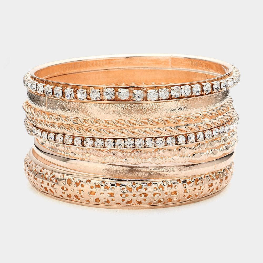 Clear 9PCS - Mixed Rhinestone Metal Bangle Bracelets - Jewelry Store by Erik Rayo