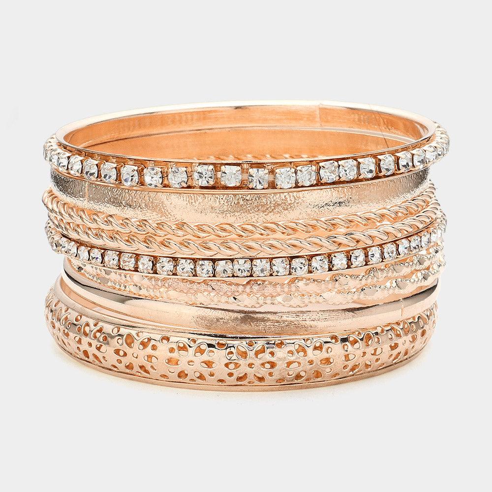 Clear 9PCS - Mixed Rhinestone Metal Bangle Bracelets