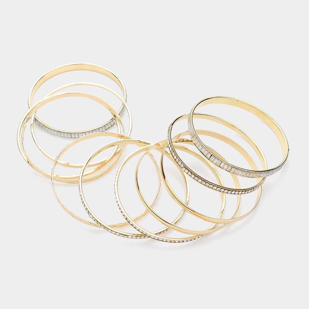Clear 11PCS - Rhinestone Rectangular Stone Metal Bangle Bracelets - Jewelry Store by Erik Rayo
