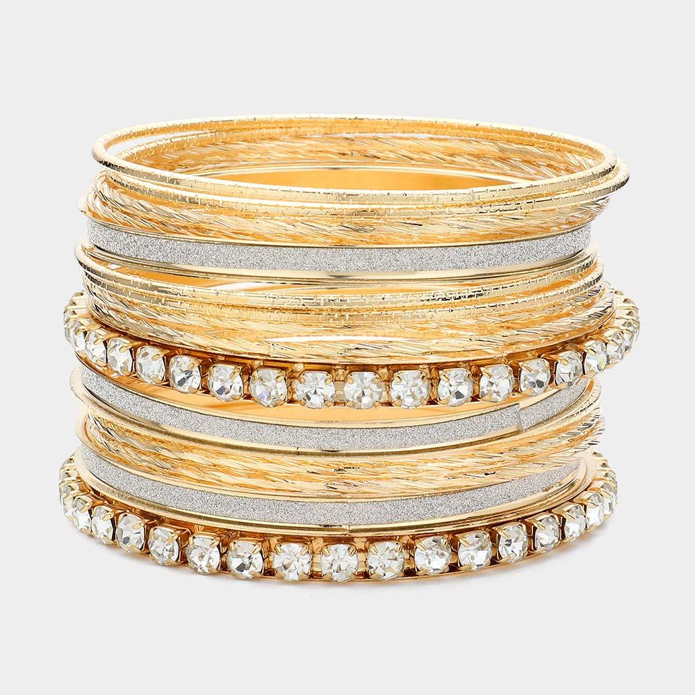 Clear 17PCS - Stone Metal Bangle Bracelets