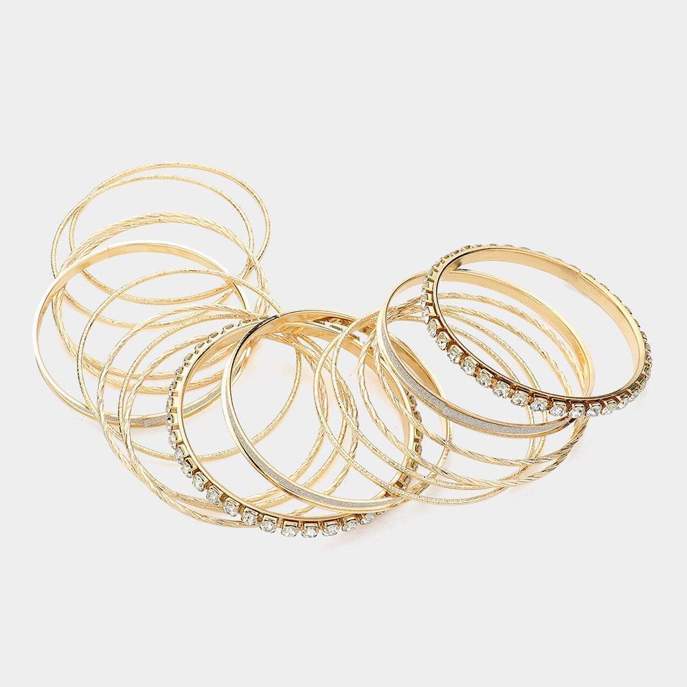 Clear 17PCS - Stone Metal Bangle Bracelets - Jewelry Store by Erik Rayo