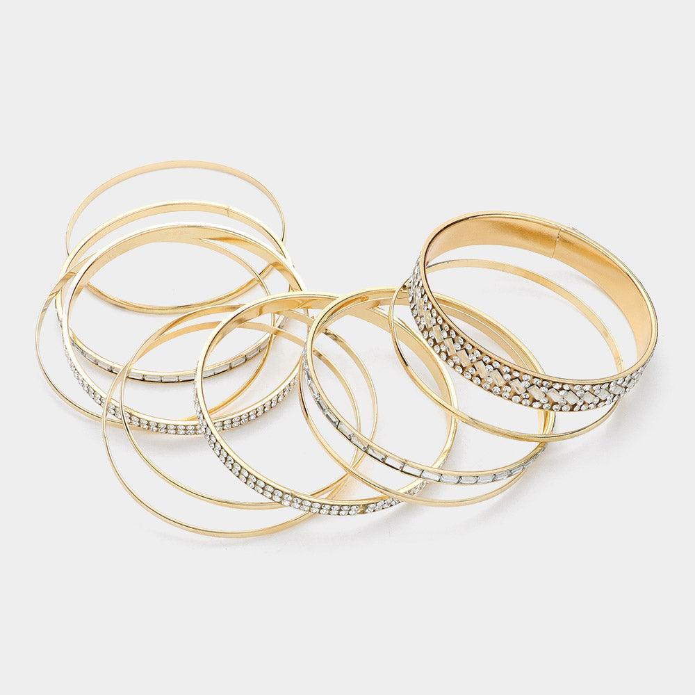 Clear 11PCS - Rhinestone Rectangular Stone Metal Bangle Bracelets - Jewelry Store by Erik Rayo