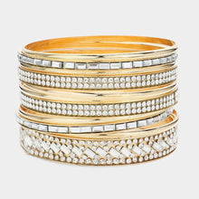 Load image into Gallery viewer, Clear 11PCS - Rhinestone Rectangular Stone Metal Bangle Bracelets
