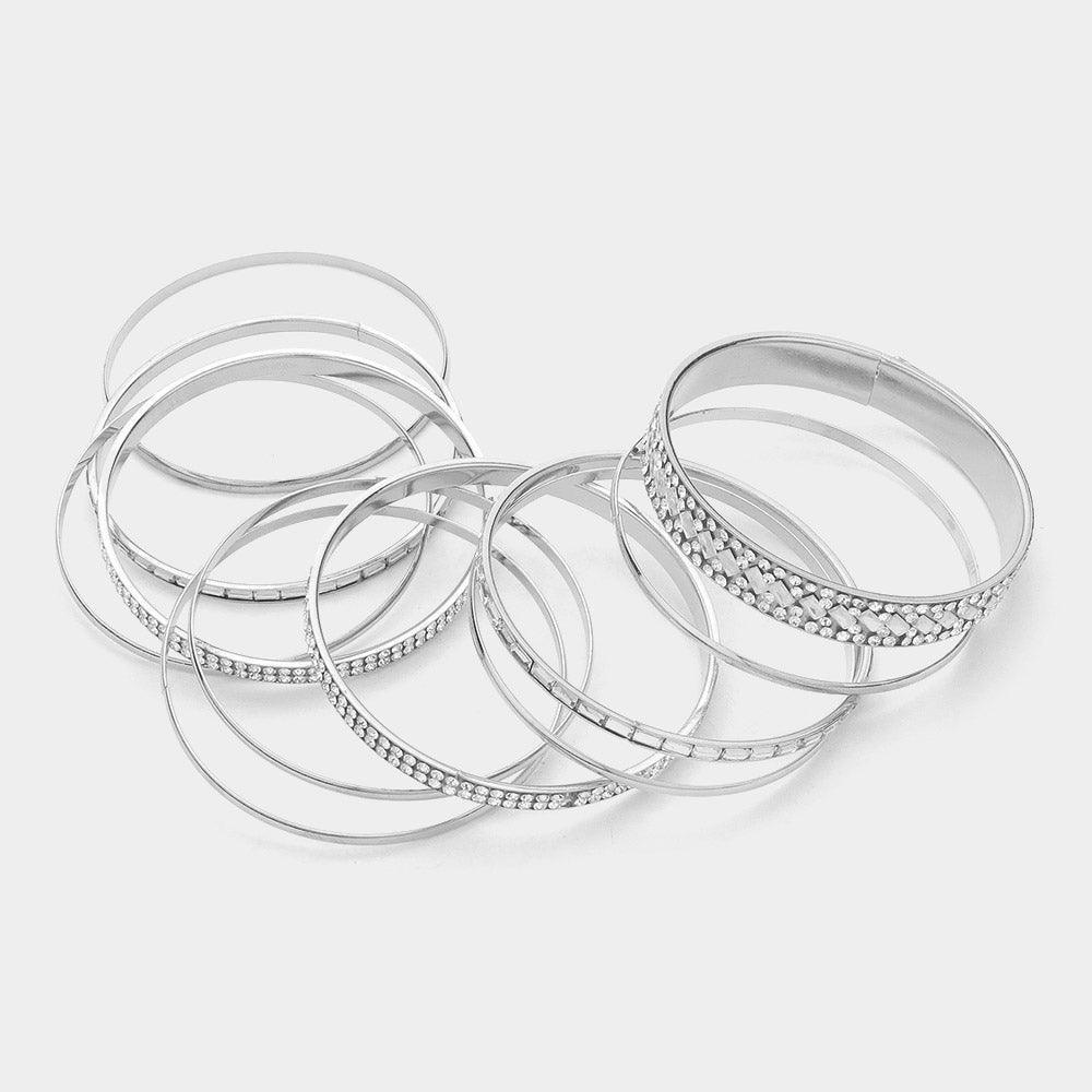 Clear 11PCS - Rhinestone Rectangular Stone Metal Bangle Bracelets - Jewelry Store by Erik Rayo