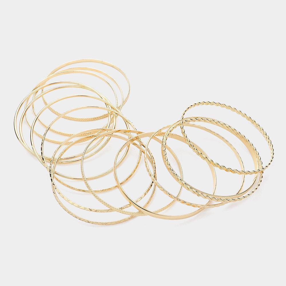 Gold 15PCS - Layered Multi Metal Bangle Bracelets - Jewelry Store by Erik Rayo