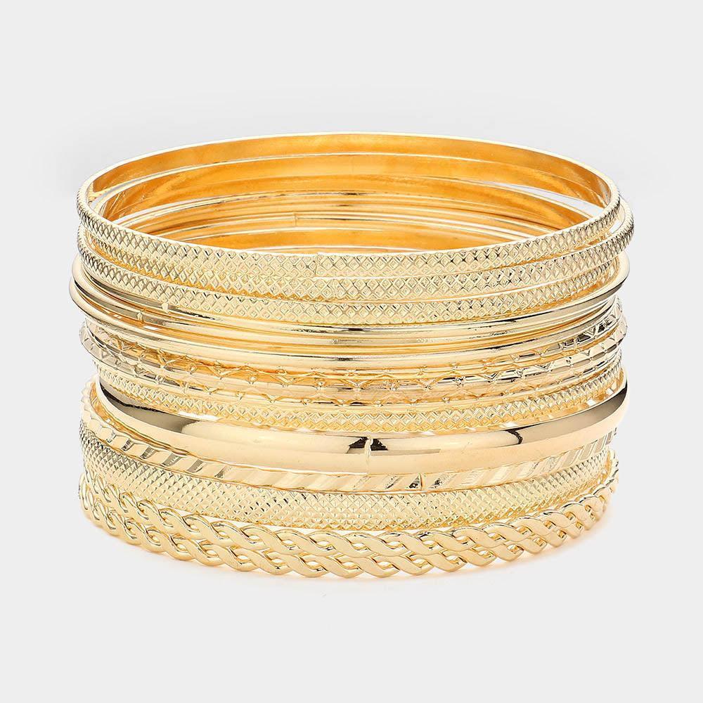 Gold 15PCS - Layered Multi Metal Bangle Bracelets - Jewelry Store by Erik Rayo