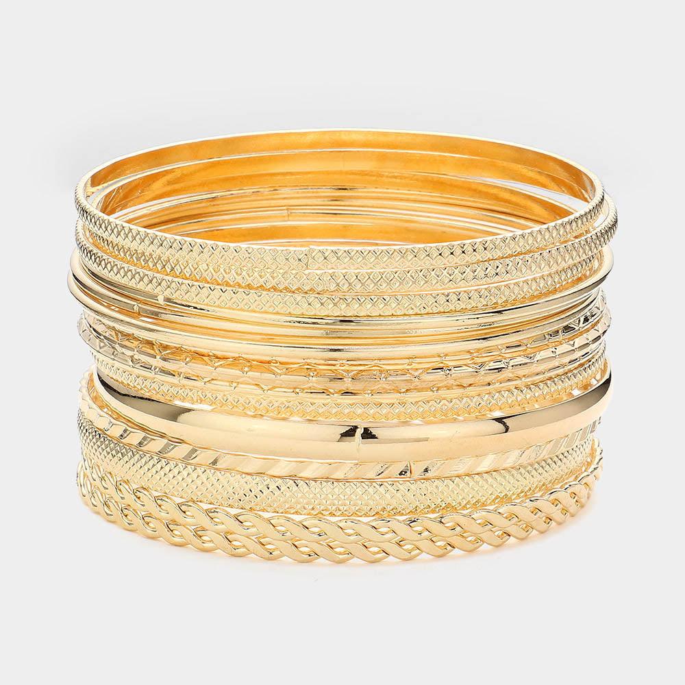 Gold 15PCS - Layered Multi Metal Bangle Bracelets