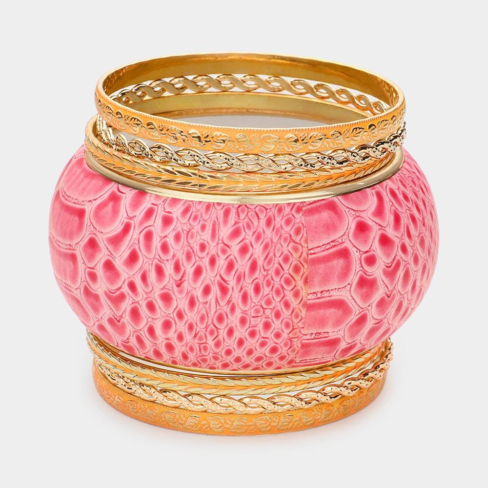 Coral 7PCS - Snake Skin Bangle Stack Bracelets