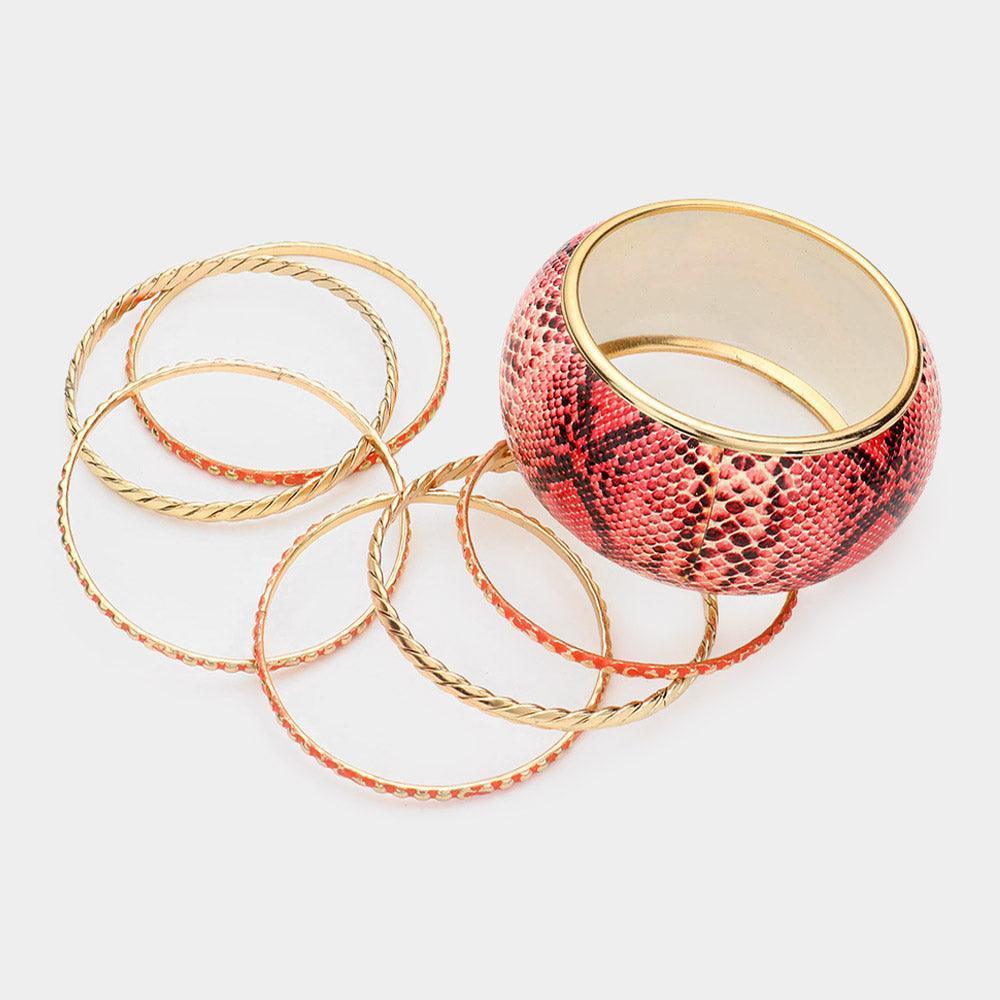Red 7PCS Snake skin bangle stack bracelets - Jewelry Store by Erik Rayo