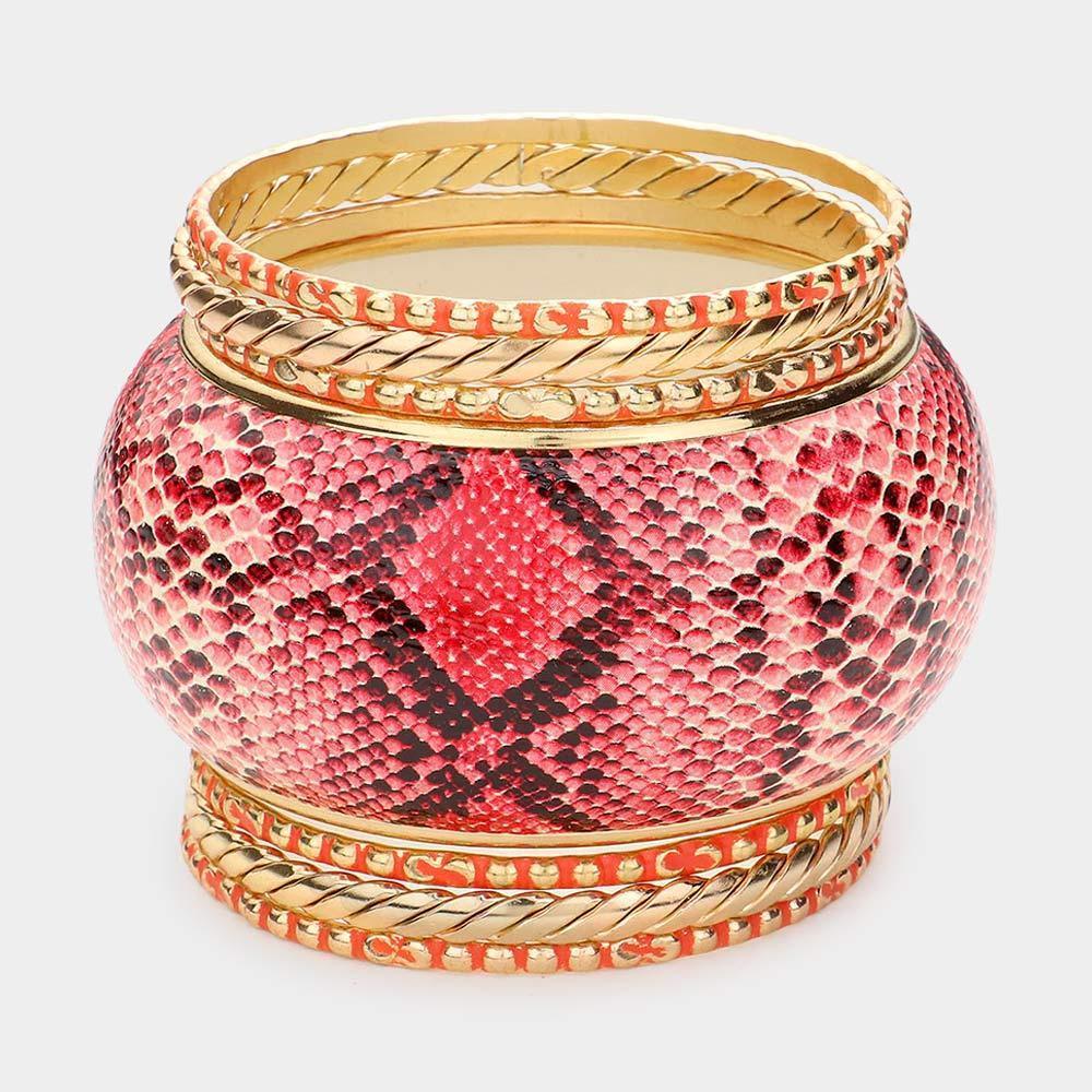 Red 7PCS Snake skin bangle stack bracelets - Jewelry Store by Erik Rayo
