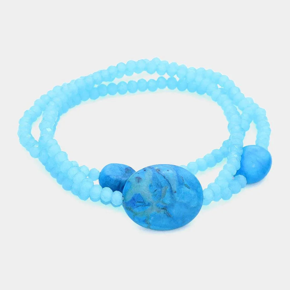 Turquoise 3PCS Semi Precious Stone & Glass Bead Stack Stretch Multi Layered Bracelets - Jewelry Store by Erik Rayo