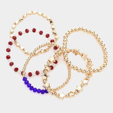 Load image into Gallery viewer, Gold 5PCS  Metal Ball American USA Flag Beaded Stretch Bracelets
