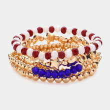 Load image into Gallery viewer, Gold 5PCS  Metal Ball American USA Flag Beaded Stretch Bracelets
