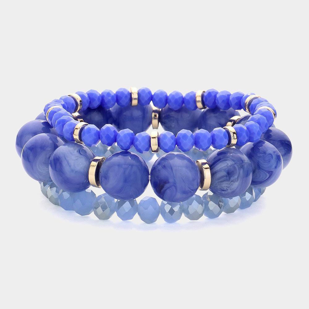 Blue 3PCS - Round Beads Faceted Beaded Multi Layered Bracelets - Jewelry Store by Erik Rayo