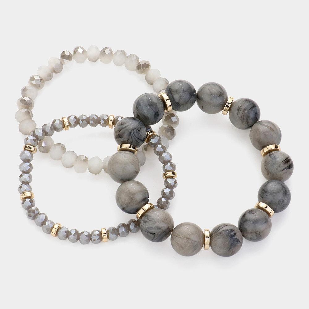 Silver 3PCS Round Beads Faceted Beaded Multi Layered Bracelets - Jewelry Store by Erik Rayo