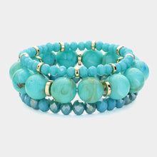 Load image into Gallery viewer, Turquoise 3PCS - Round Beads Faceted Beaded Multi Layered Bracelets
