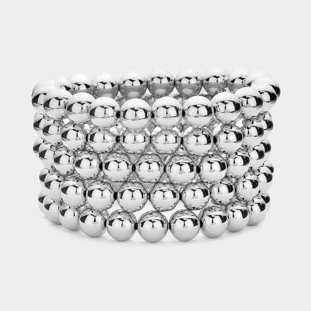 5PCS - Metal Ball Stretch Multi Layered Bracelets