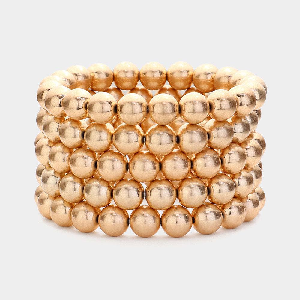 Gold 5PCS  Metal Ball Stretch Multi Layered Bracelets