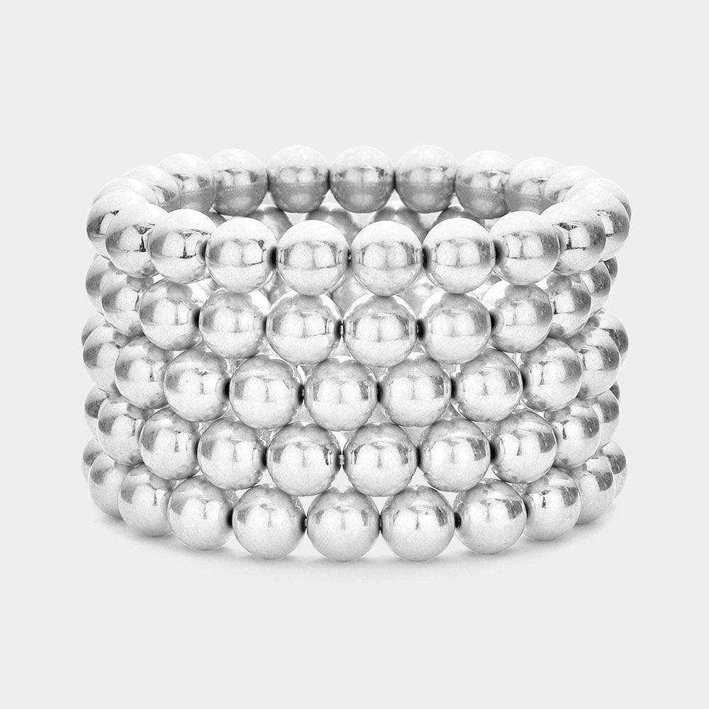 Silver 5PCS Metal Ball Stretch Multi Layered Bracelets - Jewelry Store by Erik Rayo
