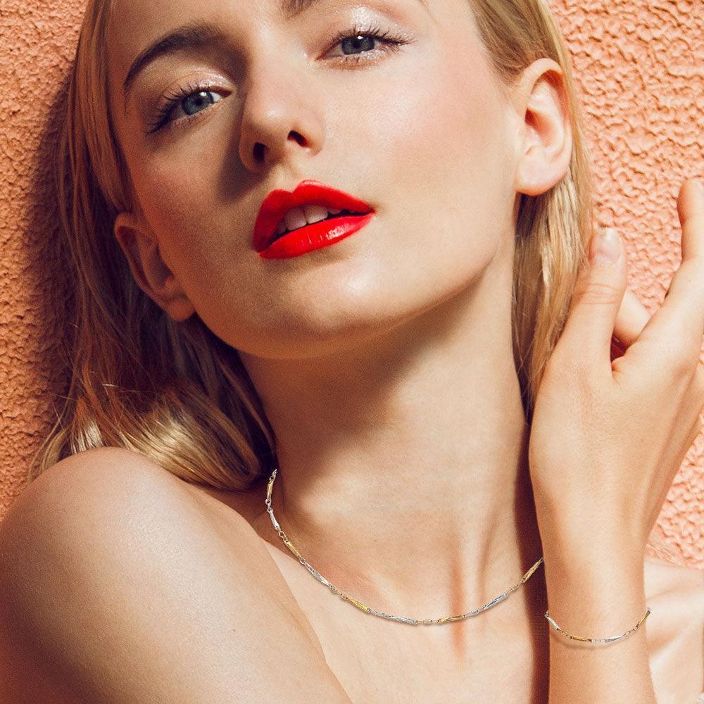 Silver Two Tone Metal Bracelet & Necklace Jewelry Set - Jewelry Store by Erik Rayo